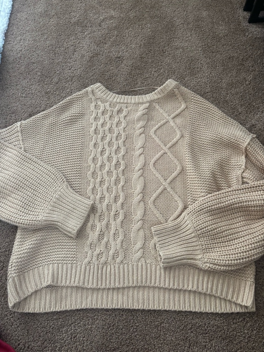 Free People Cream Cable Knit Scoop Neck Sweater